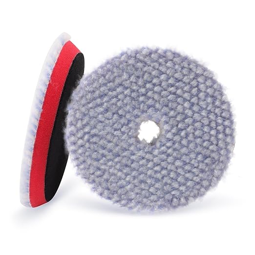 SPTA Wool Polishing Pad, 2Pcs 5''(125mm) Coarse Wool Cutting Pad, Coarse Woolen Pad BlueWool Buffing Pads Set with Hook and Loop for Heavy Cut for Car Polisher, Buffing and Polishing