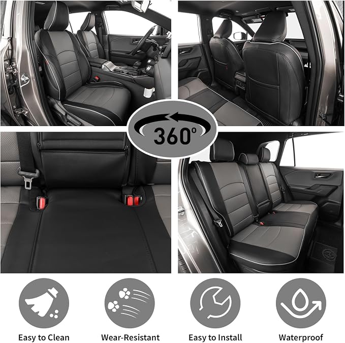 EKR Rav4 Seat Covers Custom Fit for Toyota Rav4 (Hybrid) Woodland/Limited 2026,Waterproof Leather Car Seat Cover Full Set for SUV,Faux Leather(Black/Gray)