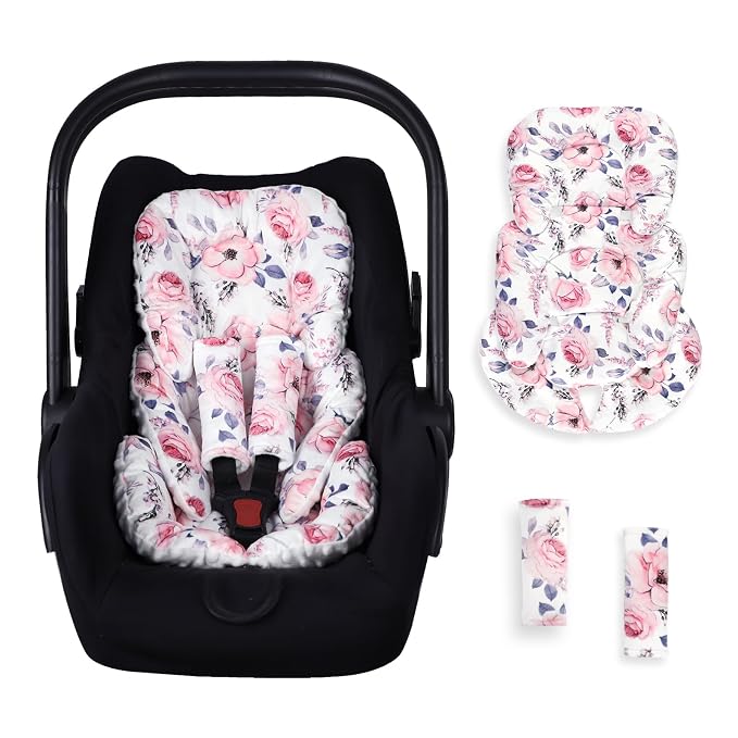 SWESEN Infant Car Seat Insert with 2 Strap Pads, Super Soft Carseat Head and Body Support for Baby Boys and Girls, Reversible Newborn Car Seat Insert Cushion for Strollers, Bouncers, Swing, Floral