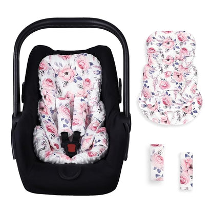 SWESEN Infant Car Seat Insert with 2 Strap Pads, Super Soft Carseat Head and Body Support for Baby Boys and Girls, Reversible Newborn Car Seat Insert Cushion for Strollers, Bouncers, Swing, Floral