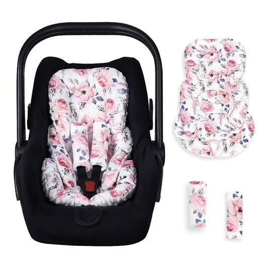 SWESEN Infant Car Seat Insert with 2 Strap Pads, Super Soft Carseat Head and Body Support for Baby Boys and Girls, Reversible Newborn Car Seat Insert Cushion for Strollers, Bouncers, Swing, Floral