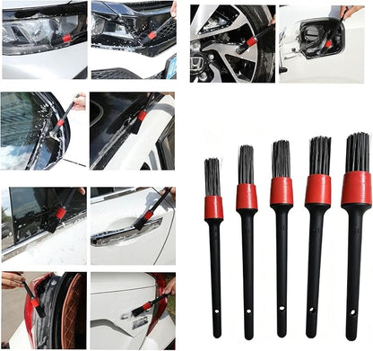 5 Pcs Set Red Car Interior Leather Seat and Vent Brush Detail Cleaning Brush Wheel Cleaner Brush for Cleaning the Interior and Exterior of Cars