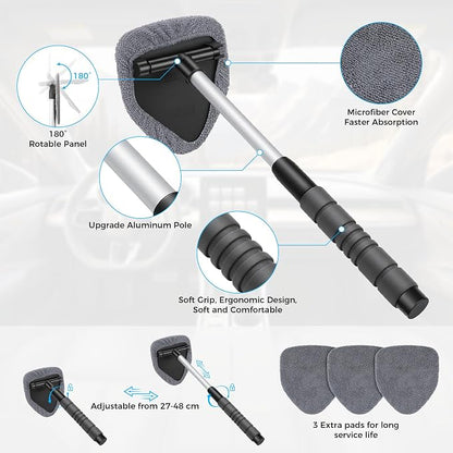 17Pcs Car Cleaning Kit Windshield Cleaner Tool with 3 Extra Microfiber Pads Car Interior Detailing Brushes Dash Duster & Microfiber Towels All-in-One Car Cleaning Supplies for Women Men