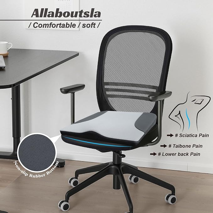 Allaboutsla Car Seat Cushion, Car Seat Cushions for Driving with Comfort Memory Foam - Sciatica & Back Pain Relief, Suitable for Car, Truck, Office Chair (Black&Gray)