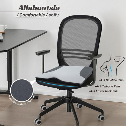 Allaboutsla Car Seat Cushion, Car Seat Cushions for Driving with Comfort Memory Foam - Sciatica & Back Pain Relief, Suitable for Car, Truck, Office Chair (Black&Gray)