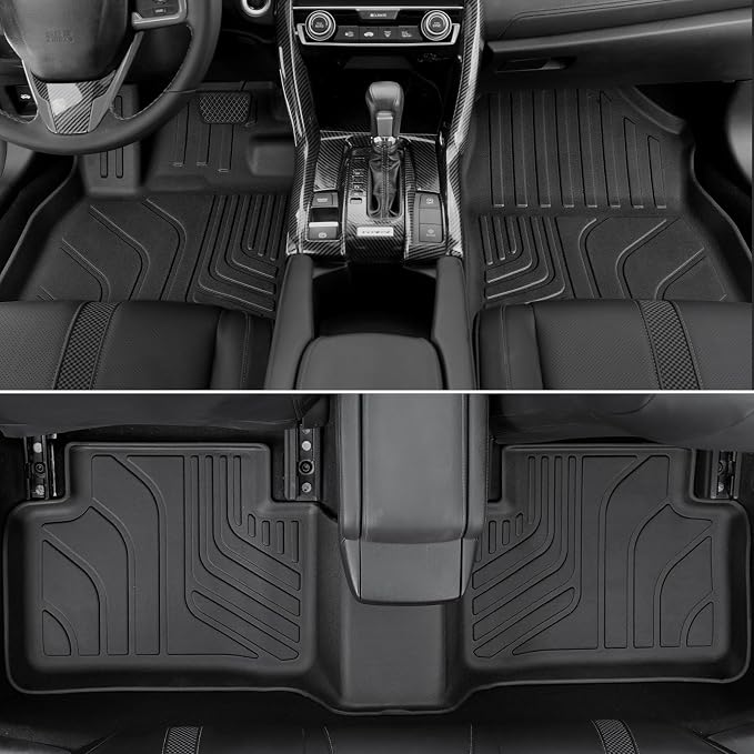 Floor Mats for Honda Civic 2016-2021, All Weather Floor Mats Trunk Cargo Liner and Door Sill Guards Accessories, Full Coverage Set (Fit Sedan Models)