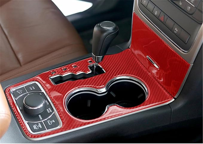 YOCTM for Jeep Grand Cherokee Shift Panel Cover Red Carbon Fiber Shifter Trim fit Grand Cherokee 2011 2012 2013 Interior Accessories Shift Knob Panel Decoration (Red 2011-2013)