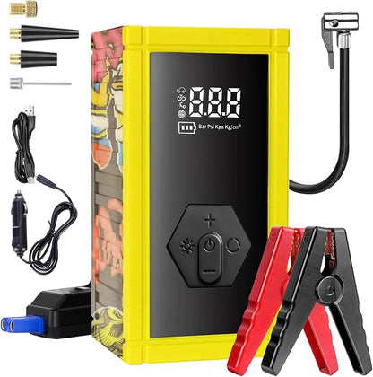 Portable Car Battery Jump Starter with Air Compressor, 8000A Jump Pack for 9.0L Gas/8.0L Diesel, 150PSI Tire Inflator Air Pump, 12V Jump Box Power Pack Booster with LED Light for Emergency
