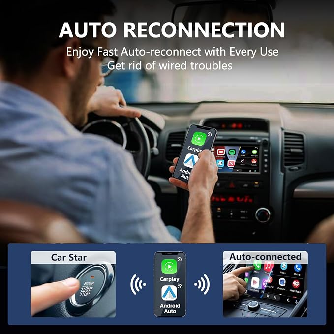 Wireless CarPlay & Android Auto Car Adapter 2 in 1 for Wired Cars - Faster Connection, Plug & Play - Fit for Apple iPhone iOS 10+ Android