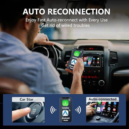 Wireless CarPlay & Android Auto Car Adapter 2 in 1 for Wired Cars - Faster Connection, Plug & Play - Fit for Apple iPhone iOS 10+ Android