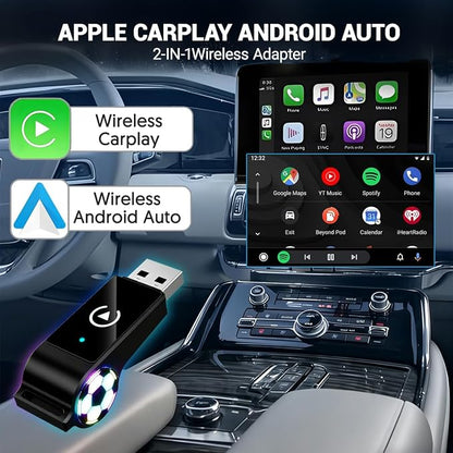 2026 Wireless CarPlay Android Auto Adapter, 2 in 1 Plug and Play Wireless Adapter, Fast Auto Reconnect, Plug and Play for OEM Factory Wired CarPlay Vehicles