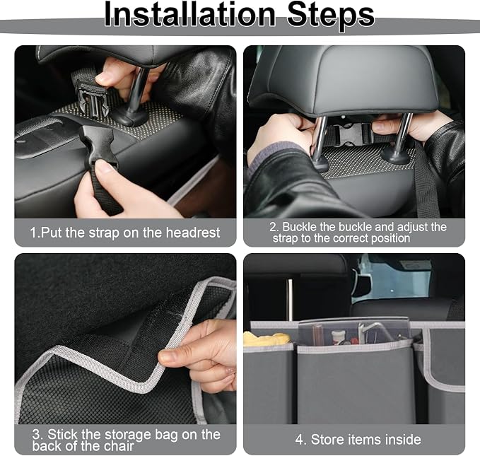 UYYE Trunk Hanging Organizer, Backseat Storage Bag, Collapsible Car Interior Accessories with 4 Pockets & 2 Mesh Pouches for Tools, Provide More Storage Trunk Space for SUV, Jeep, MPVs (Grey)