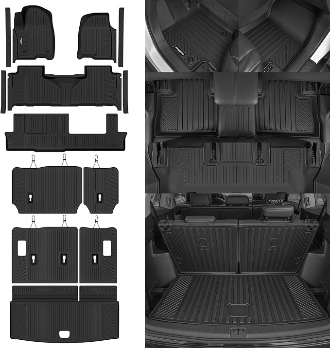 Floor Mats for 2021-2026 Chevy Tahoe/GMC Yukon/Cadillac Escalade 8 Seats/Bench Seat(Not for Escalade ESV/Yukon XL), Trunk Mat and Backrest Mat & Door Sill Guard All Weather TPE Accessories