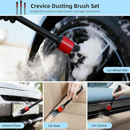 TICARVE 9Pcs Car Interior Detailing Kit - Car Cleaning Brushes, Universal Gel, Microfiber Towel and Storage Bag for Dashboard, Air Vents, Keyboard & Electronics