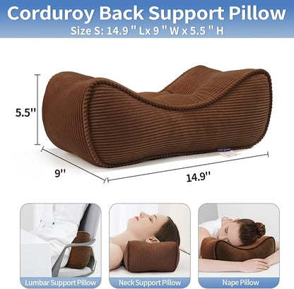 Lumbar Support Pillow for Study Desk Chair, Bite-Size Natural Latex Foam Back Support Pillow for Lower Back Pain Relief, Soft & Support Corduroy Office Chair Cushion, S, Brown