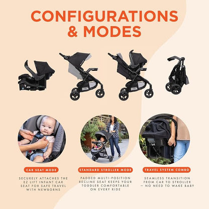 Baby Trend Passport Seasons Baby Stroller with EZ-Lift Infant Car Seat, Adjustable Canopy, Storage Basket & Cup Holders, Journey Black - Lightweight & Foldable Travel System for Toddlers & Infants