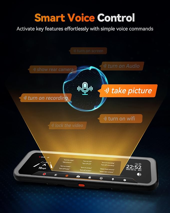 WOLFBOX G900 Tripro Cabin Version 3 Channel 4K Rear View Mirror Camera,8MP STARVIS IMX678 Night Vision,4K+1080P+2.5K Front Inside and Rear Mirror Dash Cam,5.8GHz WiFi,Voice Control,Includes 256GB Card