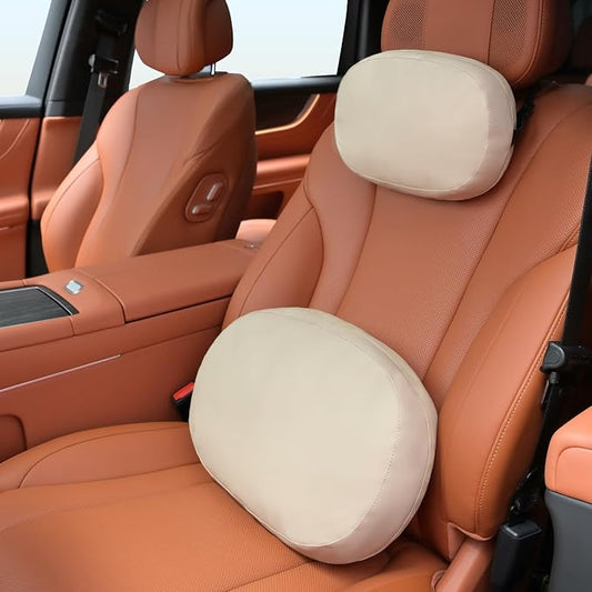 FLORICH Car Headrest and Lumbar Support Pillow for Car Office Chair, Double-Sided Skin-Friendly Suede & Leather Car Seat Pillow and Back Support, Pressure-Relieving Back Support for Car, Office Chair