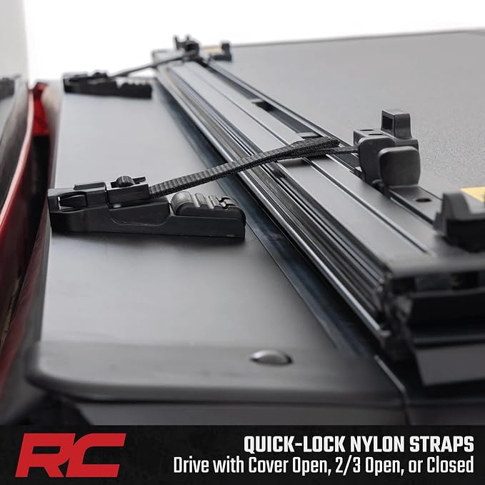 Rough Country Hard Flip-Up Truck Bed Tonneau Cover for Ford F-150 (2015-2020) - Flush Folding Aluminum Bed Cover