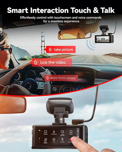 REDTIGER 4K HDR Dash Cam Front and Rear, STARVIS 2 Sensor, 5.8GHz WiFi APP, 3.18" Touchscreen, Voice Control, 128G Card Included, WDR, Dash Camera for Cars with GPS, 24H Parking Mode(F7N Elite)