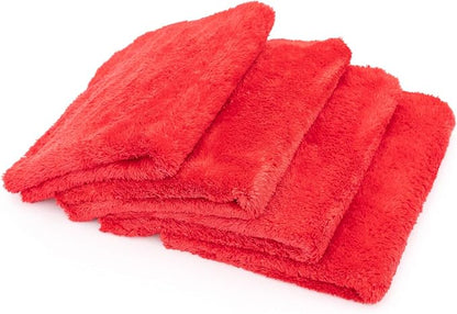 The Rag Company - Eagle Edgeless 500 (4-Pack) Professional Korean 70/30 Blend Super Plush Microfiber Detailing Towels, 500GSM, 16in x 16in, Red