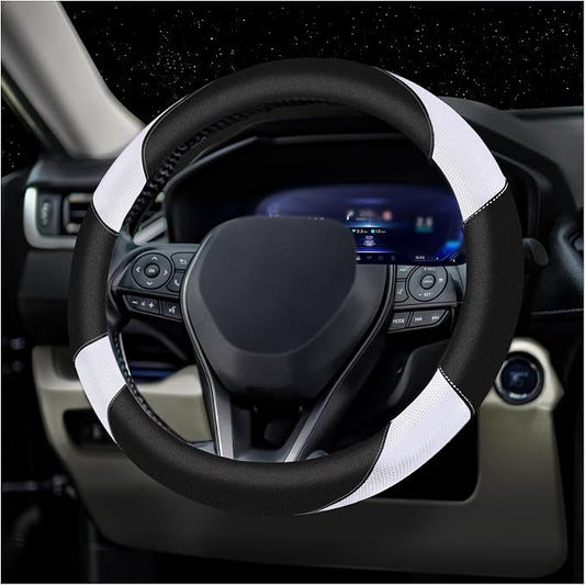 Soft Leather Steering Wheel Cover with Breathable Design and Anti-Slip Grip, Fully Compatible with Tesla, Toyota, Honda, Nissan 14.5-15.2 inch Round Steering Wheel（Sedans and SUVs）