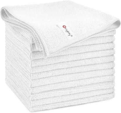 Orighty Microfiber Cleaning Cloth, 12 Pack Microfiber Towels for Cars, Highly Absorbent Car Cleaning Supplies, Lint Free Cloths Clean Rags for Car Care, House, Kitchen, 12x11 inch, White