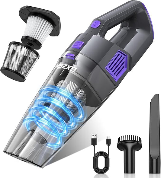 Gxzsk Handheld Vacuum Cordless, 15000PA Strong Suction Hand Held Car Vacuum Cleaner Rechargeable, Portable Hand Vacuum with Multi-Nozzles & Washable Filter for Home Office, Car, Pets