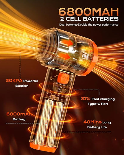 Portable Cordless Car Vacuum, 4-in-1 Handheld Cordless Vacuum with 30,000Pa Suction, 130,000 RPM, 6,800mAh Battery, 10 Nozzles, Rubber Paint Material for Car, Home,Birthday Gifts for Men Dad Husband
