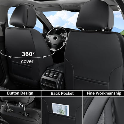 Coverado Waterproof Nappa Leather Car Seat Covers, Automotive Seat Covers Fullset, 5 Seat Car Seat Cushion & Car Seat Protector, Black Front and Rear Covers Universal Fit for Most Cars, SUVs, Trucks