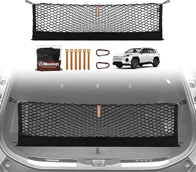 Muslogy Truck Bed Cargo Net Trunk Netting Compatible with Toyota RAV4 2026 Accessories, Pickup Cargo Organizer SUV Sedan Storage Net w/Heavy Duty Carabiners