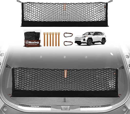 Muslogy Truck Bed Cargo Net Trunk Netting Compatible with Toyota RAV4 2026 Accessories, Pickup Cargo Organizer SUV Sedan Storage Net w/Heavy Duty Carabiners