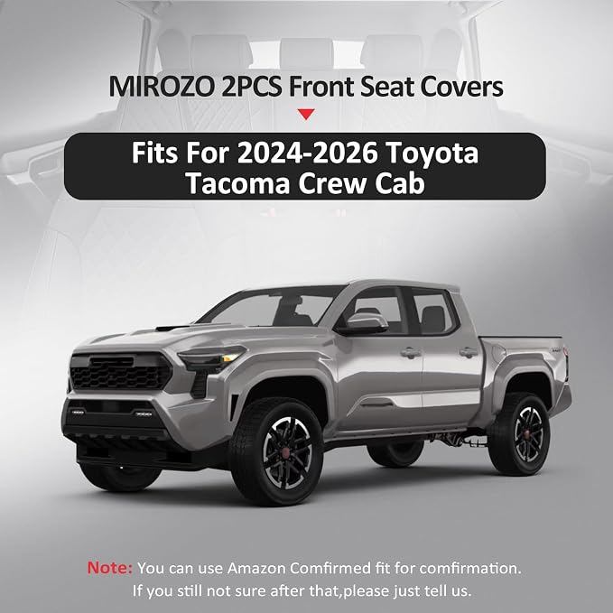 MIROZO Tacoma Front Seat Covers,Leather Truck Seat Covers Waterproof Car Seat Covers Fits for 2024 2025 2026 Toyota Tacoma Crew Cab,Toyota Tacoma Seat Covers Tacoma (Black and Red,2PCS Front)