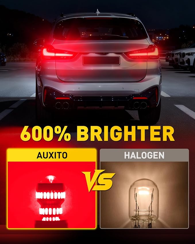AUXITO 7440 7443 LED Strobe Brake Lights Bulbs, Red Flashing Stop Light, Super Bright T20 W21W 7441 7444 7443R Flashing Strobe Blinking LED Tail Light Bulbs, Pack of 2