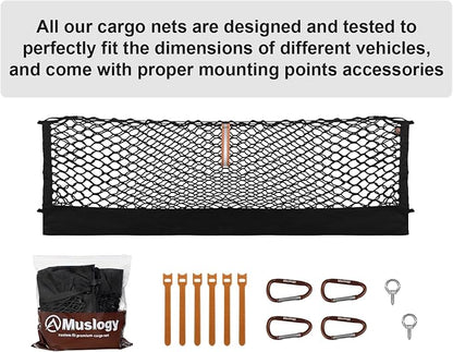 Muslogy Truck Bed Cargo Net Trunk Netting Compatible with Dodge Ram 1500 2019-2025 2026 Accessories, Pickup Cargo Organizer SUV Sedan Storage Net w/Heavy Duty Carabiners