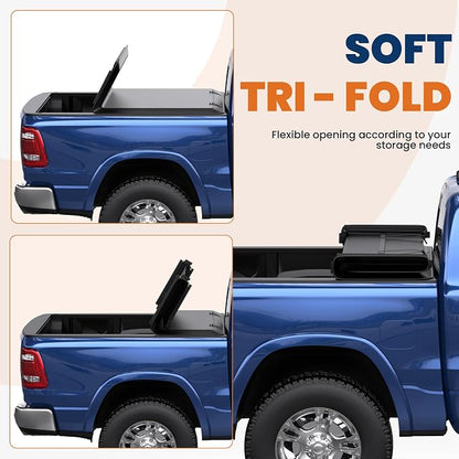 KUIPERAUTO Soft Tri 5.7FT Bed Tonneau Cover Compatible for 2009-2026 Dodge Ram 1500 (Incl. 2019-2024 Classic & 2019-2026 New Body Style) W/o Ram Box Truck Bed 67.4inch