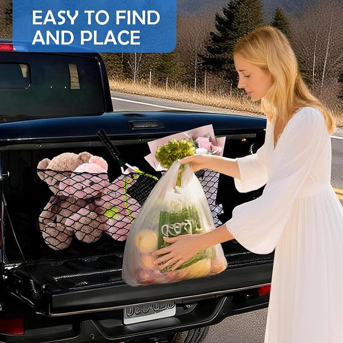Envelope Style Cargo Net for 2020-2026 Jeep Gladiator Accessories, Rear Trunk SUV Mesh Cargo Net, Upgraded 5mm Bungee & Double-Layer Nylon Storage Tailgate Netting Grocery&Tools Holder Organizer