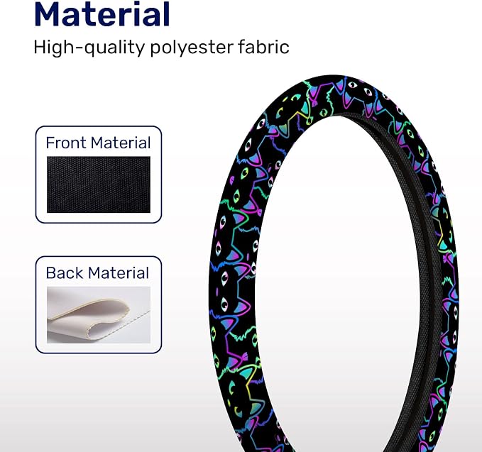 GENANY Neon Cat Steering Wheel Cover, Non Slip Polyester Car Wheel Protector for Car SUV Truck, Universal 15 Inch