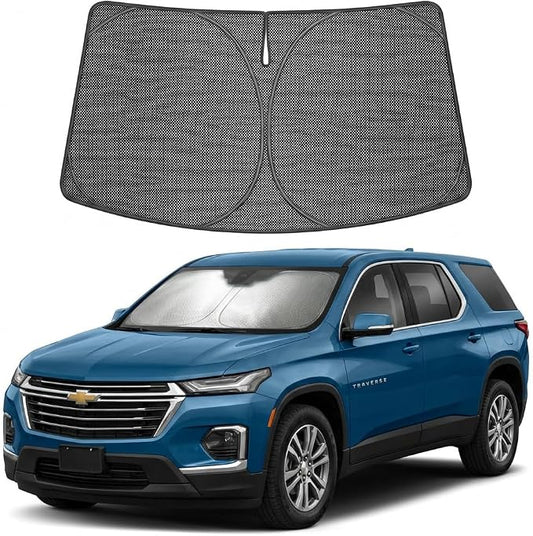 Proadsy Windshield Sun Shade Custom Fit Chevrolet Traverse 2024-2026 Ice Crystal Black Front Window Sunshade UV and Heat Blocker Foldable Visor Keeps Car Cooler for Summer Parking and Daily Use