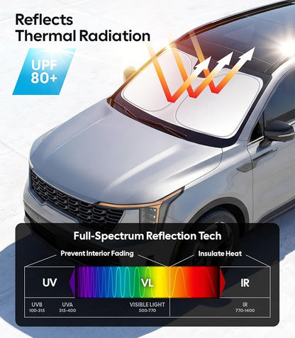 Wigoo for Kia Sorento Windshield Sunshade [OEM Design, 100% Sun Blockage] Foldable Heat Insulation Sun Shade with Storage Bag, for Kia Sorento (2016-2026), Silver Coating