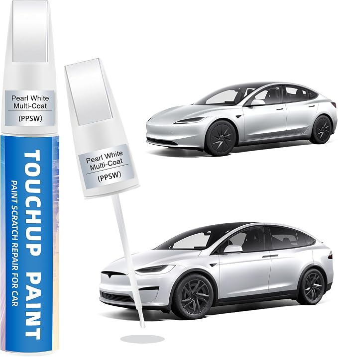 Pearl White Multi-Coat(PPSW) Touch Up Paint Compatible with Tesla 2-in-1 Car Scratch Repair Pen for Rock Chips, Door Scratches&Paint Nicks Exact Color Match Quick Dry DIY Fix for Model Y/3/X/S