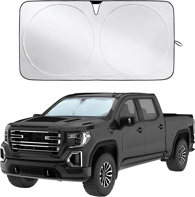 Econour Reflective 240T Truck Windshield Sunshade, Upgraded Heat and UV Protection Sun Shield, Foldable Truck Window Cover Sun Visor with Storage Pouch, Truck Accessories for Interior Cooling