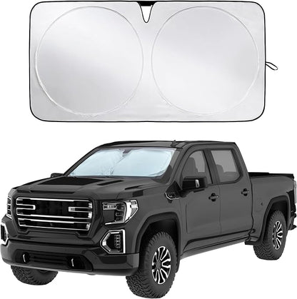 Econour Reflective 240T Truck Windshield Sunshade, Upgraded Heat and UV Protection Sun Shield, Foldable Truck Window Cover Sun Visor with Storage Pouch, Truck Accessories for Interior Cooling