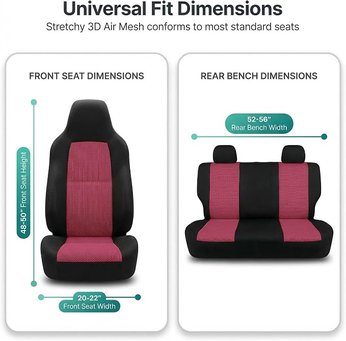 FH Group Full Set Car Seat Covers Classic Cloth Universal Fit Burgundy Seat Covers,Washable High Back Combo Small Car Seat Cover Design Front Seat Covers Automotive Seat Cover for SUV, Sedan, Vans