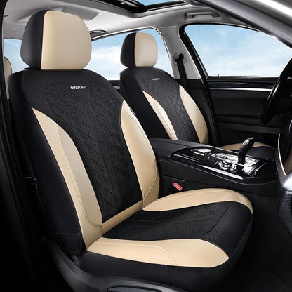 Coverado Front Seat Covers, Beige Seat Covers 2 Seats, Leather Car Protectors 2-Pack, Auto Seat Covers Spill-Proof Design Universal Fit for SUV, Vans, Sedan, Truck