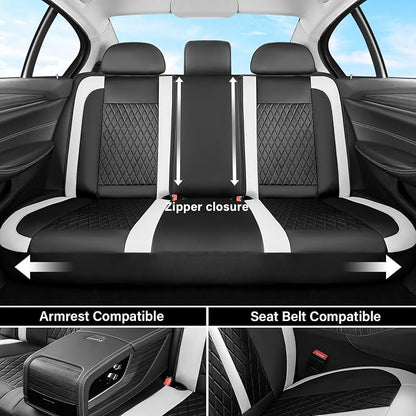 Coverado Universal Leather Seat Covers Full Set for 5 Seats – Waterproof, Durable All-Weather Protector for SUV, Pickup Truck, Sedan, White&Black