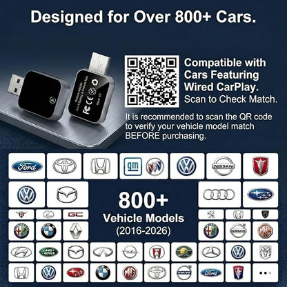 2026 Upgraded Wireless CarPlay Adapter for Factory Wired CarPlay Cars, Fast 5GHz WiFi Smart Car Audio Dongle, Plug & Play, No Audio Delay, Low Latency, Mini Size, Jet Black
