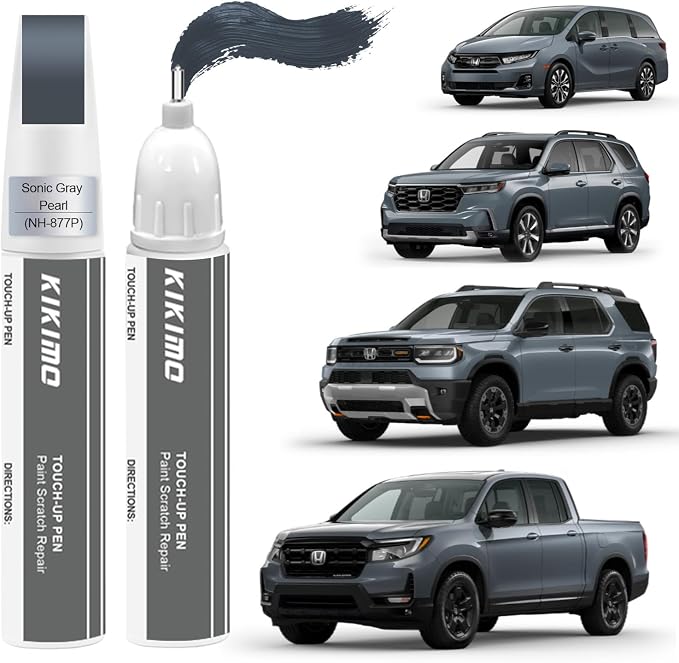 KIKIMO for Honda Touch Up Paint(Sonic Gray Pearl(NH-877P)), Car Paint Repair Kit for Honda, 2 In 1 Scratches Repair with Pen Tip and Brush, Color-Matched for Quick & Easy Fix