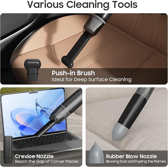 Handheld Vacuum Cordless, Car Vacuum Portable with 2 Suction Modes, Blow & Suction 2-in-1, Mini Vacuum Cleaner Rechargeable for Car, Home, Pet Hair, Office, Desk, Keyboards (Black)