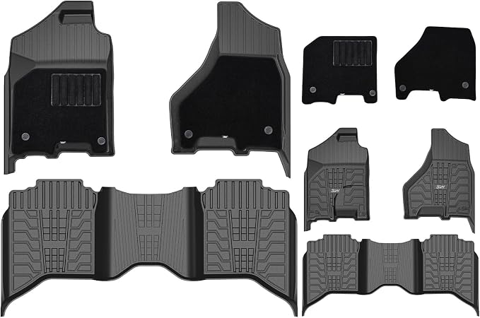 3W Floor Mats & Front Carpet Fit for 2013-2018 Dodge Ram 1500/2500/3500 Crew Cab, 2019-2024 Dodge Ram 1500 Classic Crew Cab All Weather TPE Custom Fit Floor Liner for 1500 Full Set Car Mats